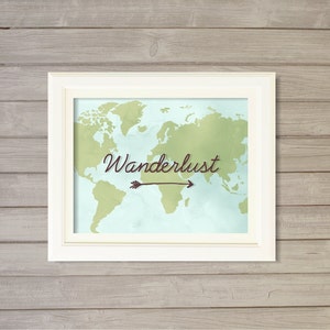 Fernweh -8 x 10-Karte Atlas Welt Meer Ozean Reisen Pfeil sofortigen Download digitale druckbare Poster drucken Typografie Home Dekor Wandkunst