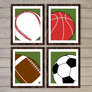 Sports Themed Wall Art Printable Instant Download -Set of 4 8x10 - Boys Kids Play Room Decor Print Basketball Soccer Baseball Football