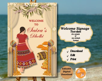 Signo de bienvenida Dholki Welcome Sign - Dholki Party Signage - Signo de bienvenida personalizado, signos únicos para la boda Dholki mehndi Henna Night, DIY