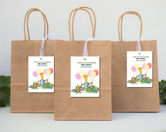Etiquetas de favor de cumpleaños imprimibles, etiquetas de agradecimiento de favor de fiesta, etiquetas de bolsa de botín, decoración de celebración de Safari, etiquetas de agradecimiento de fiesta personalizables