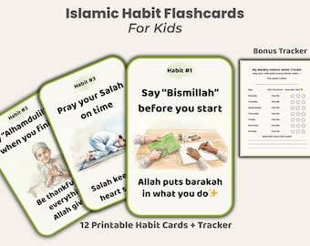 Tarjetas didácticas sobre hábitos islámicos para niños (imprimibles) / Tarjetas de rutinas diarias para niños musulmanes / Aprendizaje de buenas acciones y rutinas / PDF estilo Montessori