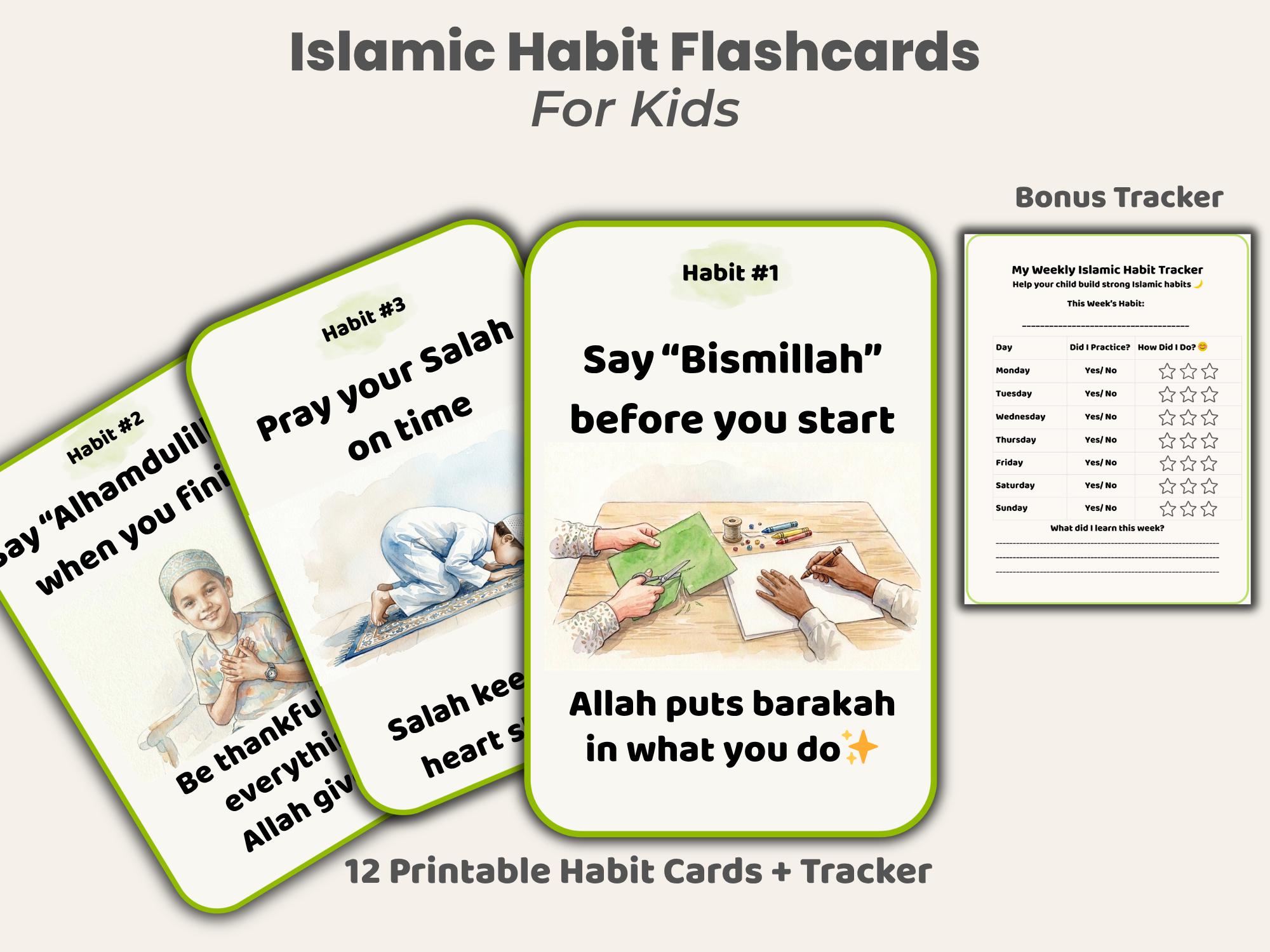 Islamic Habit Flashcards for Kids Printable | Muslim Kids Daily Routine ...