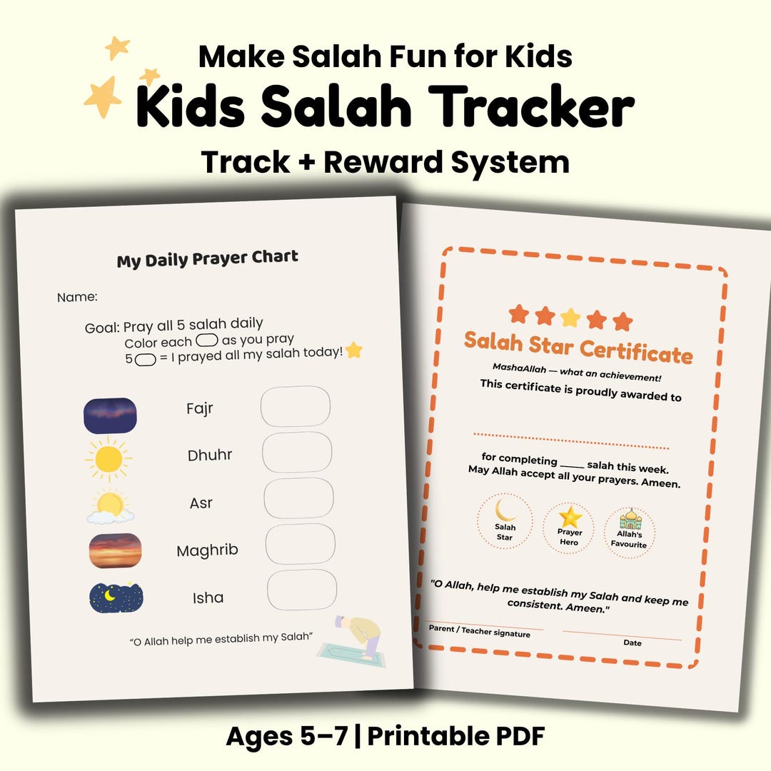 Salah Tracker and Reward Certificate Bundle | Islamic Prayer Chart for ...