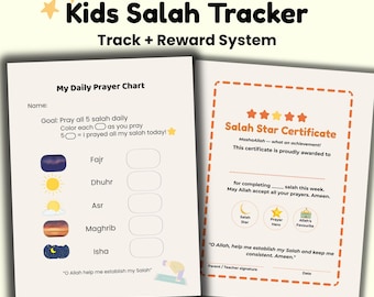 Salah Tracker and Reward Certificate Bundle | Islamic Prayer Chart for Kids Ages 4 to 7 | Printable Muslim Kids Activity | Instant Download