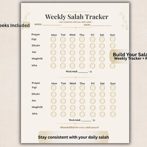 Weekly Salah Tracker Printable | Prayer Tracker PDF | Instant Download | Islamic Habit Tracker | Ramadan Planner image 2