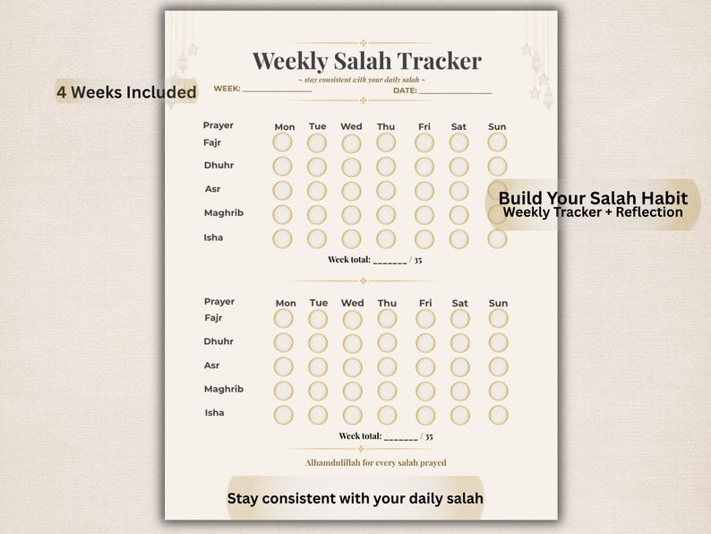 Weekly Salah Tracker Printable | Prayer Tracker PDF | Instant Download | Islamic Habit Tracker | Ramadan Planner image 2
