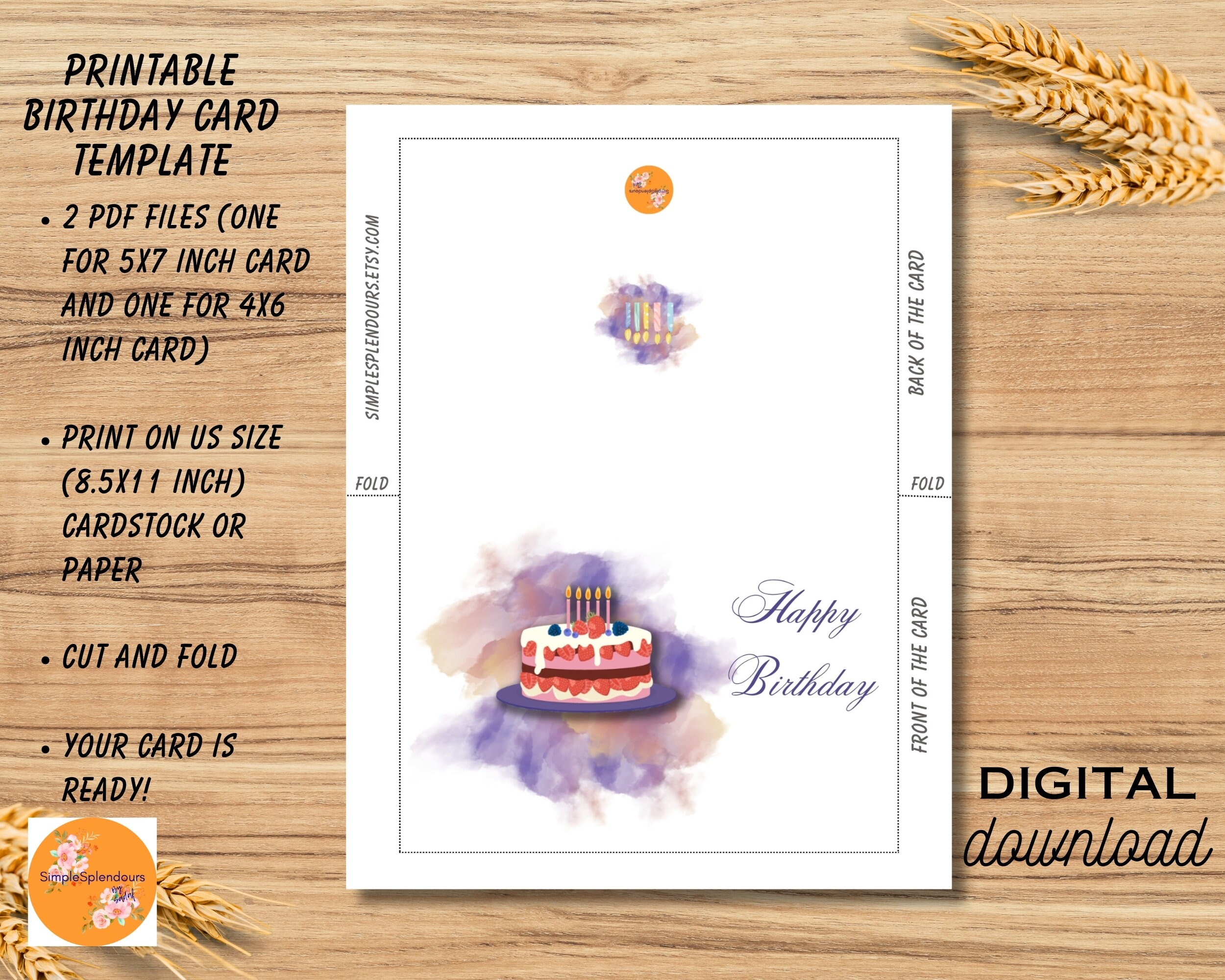 Printable Birthday Card, Happy Birthday Card, Instant Download 5x7 Inch ...