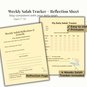 Utskrivbar veckovis böneschema för barn i åldrarna 7-10 | Islamisk böneschema PDF | 4 veckors böneschema + reflektionsblad I Muslimsk vaneschema