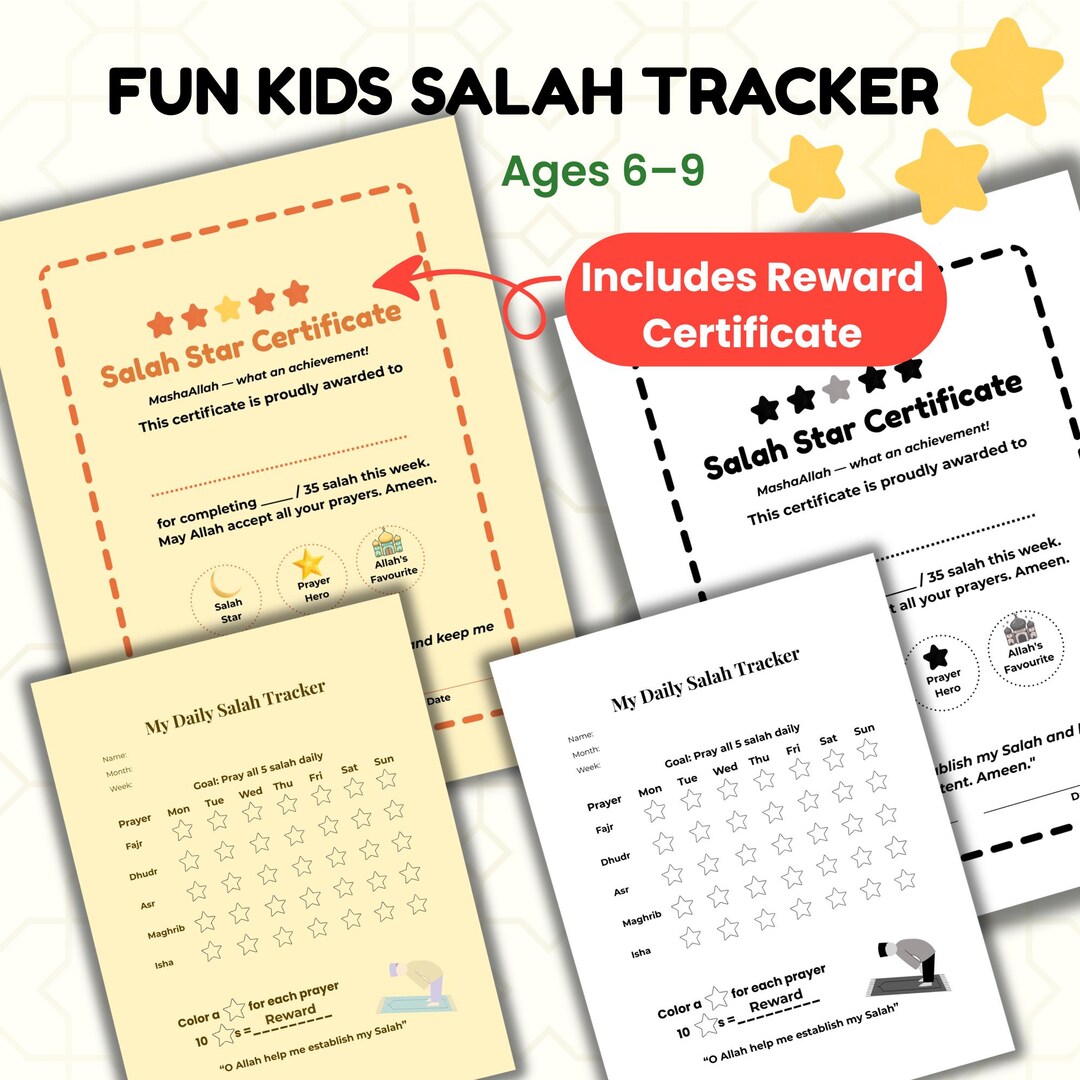Kids Salah Tracker Printable (ages 6–9) | Islamic Prayer Chart for Kids ...