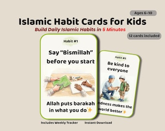 Tarjetas de hábitos islámicos para niños / Material imprimible para niños musulmanes / Tarjetas didácticas de súplicas diarias y buenas acciones / Tabla de rutinas islámicas / PDF de aprendizaje islámico para niños