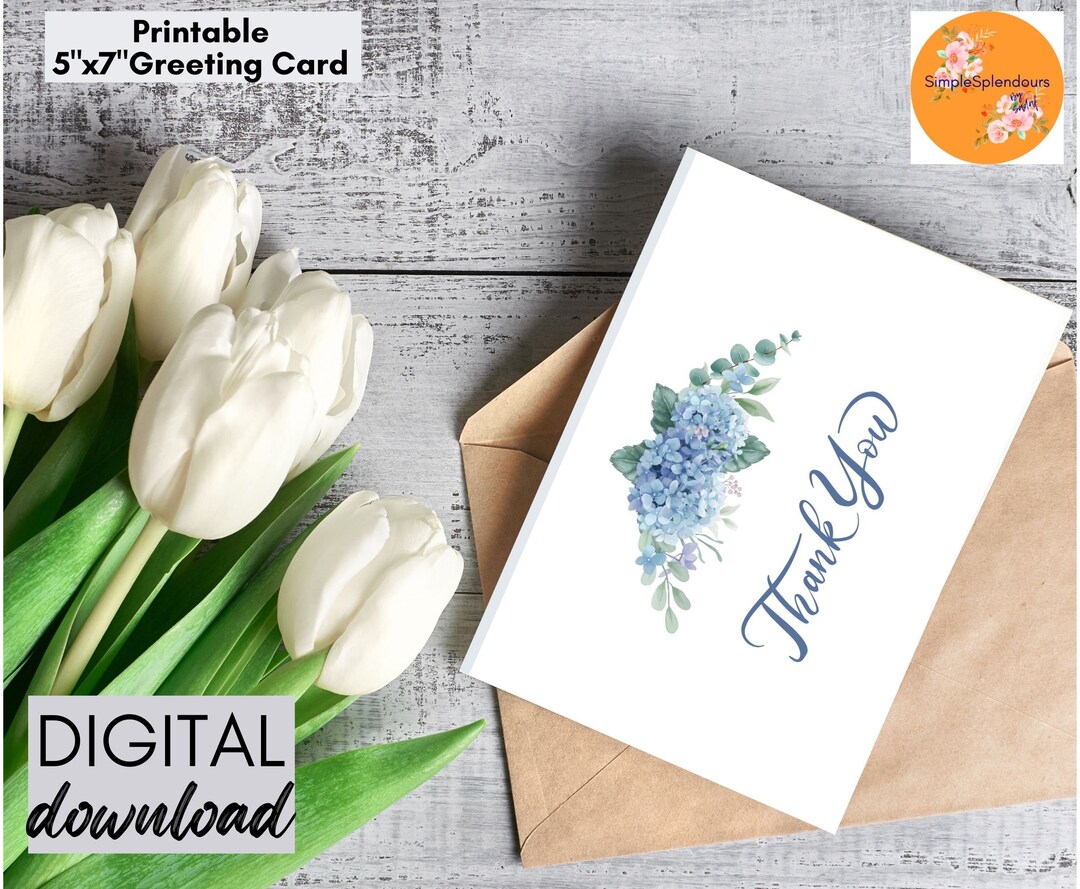 Printable Thank You Card Instant Download 5x7 Inch Card, Thank You Card ...