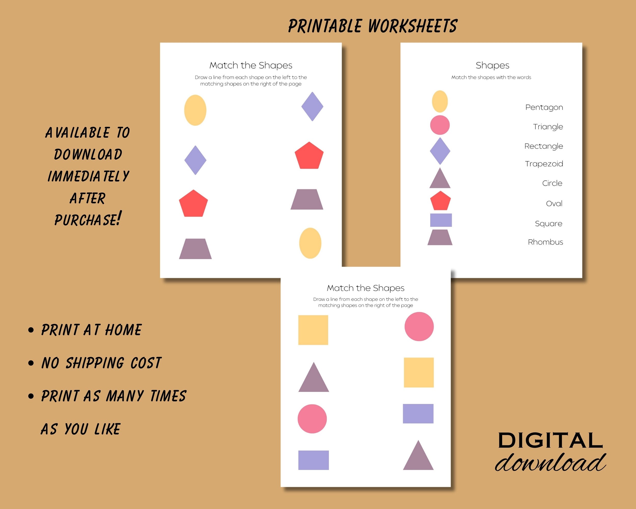 Printable Shapes Flash Cards and Worksheets, Pre School Cards ...