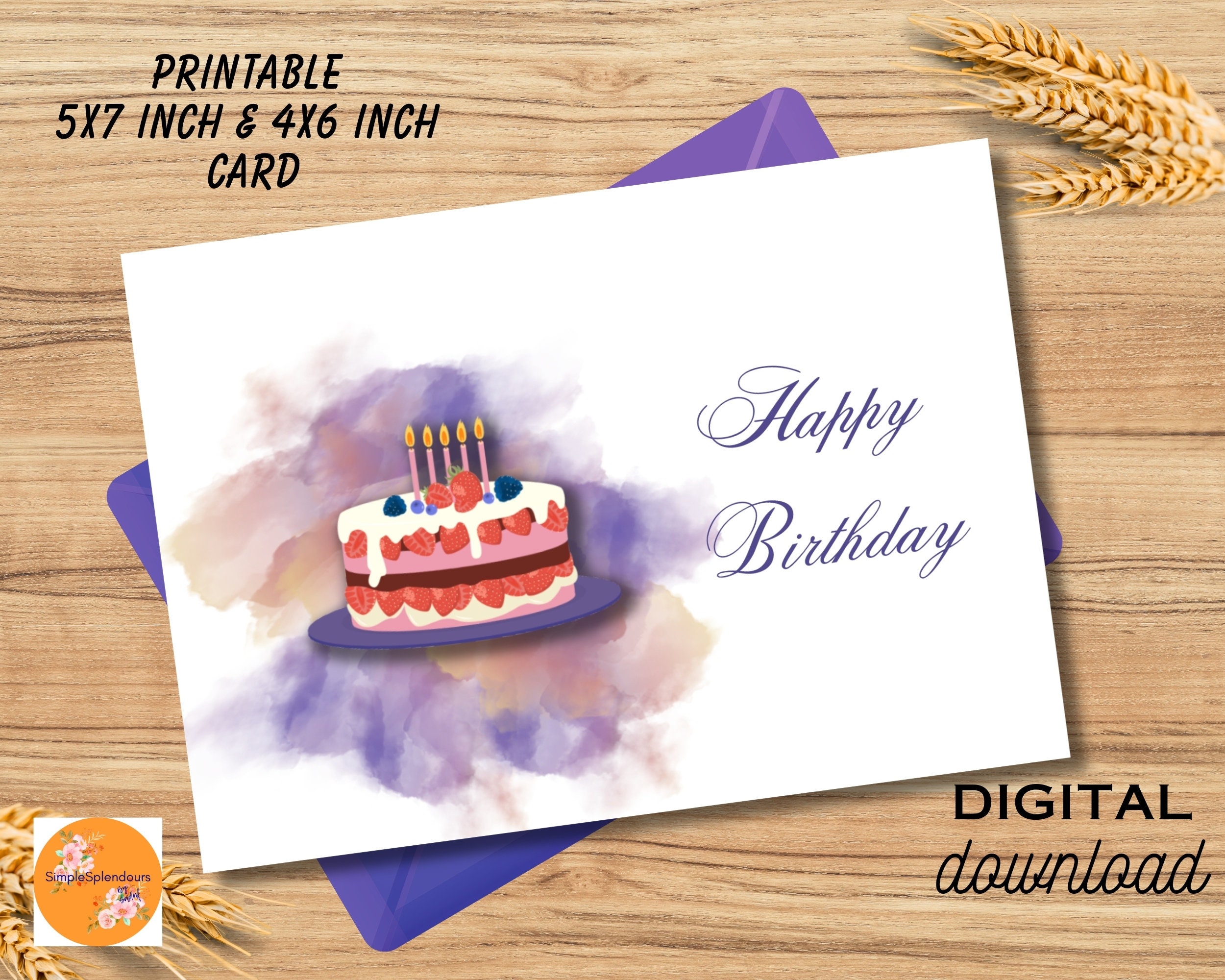 Printable Birthday Card, Happy Birthday Card, Instant Download 5x7 Inch ...