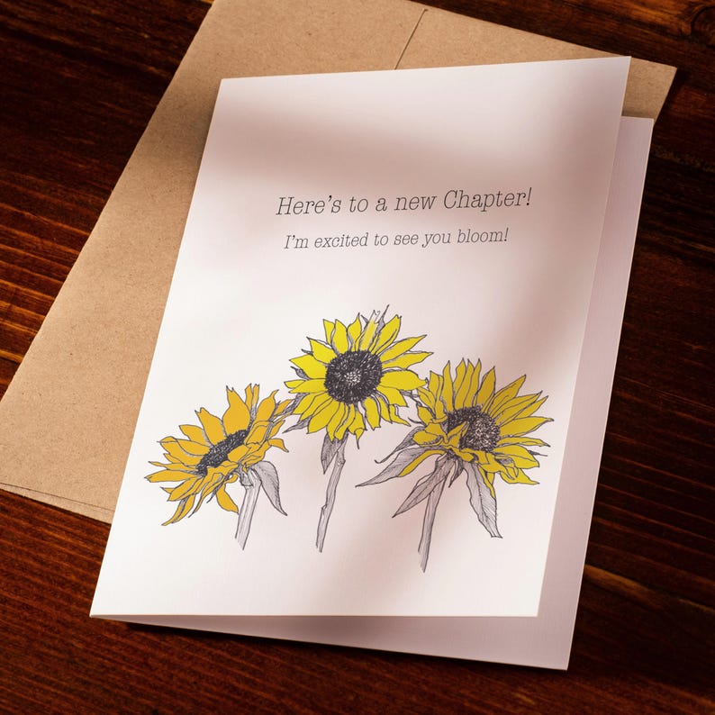 Printable New Chapter Card, Yellow Sunflower Greeting Card, New Chapter ...