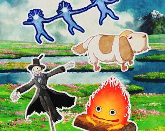Juego de 4 pegatinas impermeables de El castillo ambulante, inspiradas en Studio Ghibli