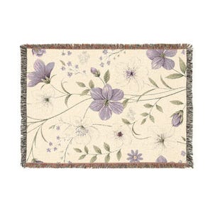 Floral Woven Cotton Blanket: Boho Home Decor with Fringed Edges