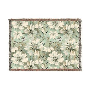 Floral Woven Cotton Blanket: Cozy Boho Throw with Fringe