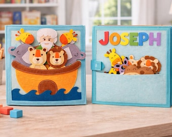 Personalised Bible Quiet Book – Handmade Christian Felt Busy Book, Baptism & Christening Gift for Toddlers Bible Story Book Noah Moses