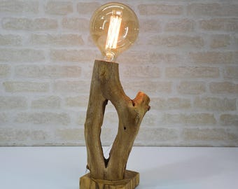 Handmade Rustic Oak & Olive Wood Table Lamp - EU Lighting Decor