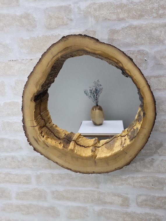 Handmade Oak Log Slice Mirror: Rustic Live Edge Wall Decor - Etsy