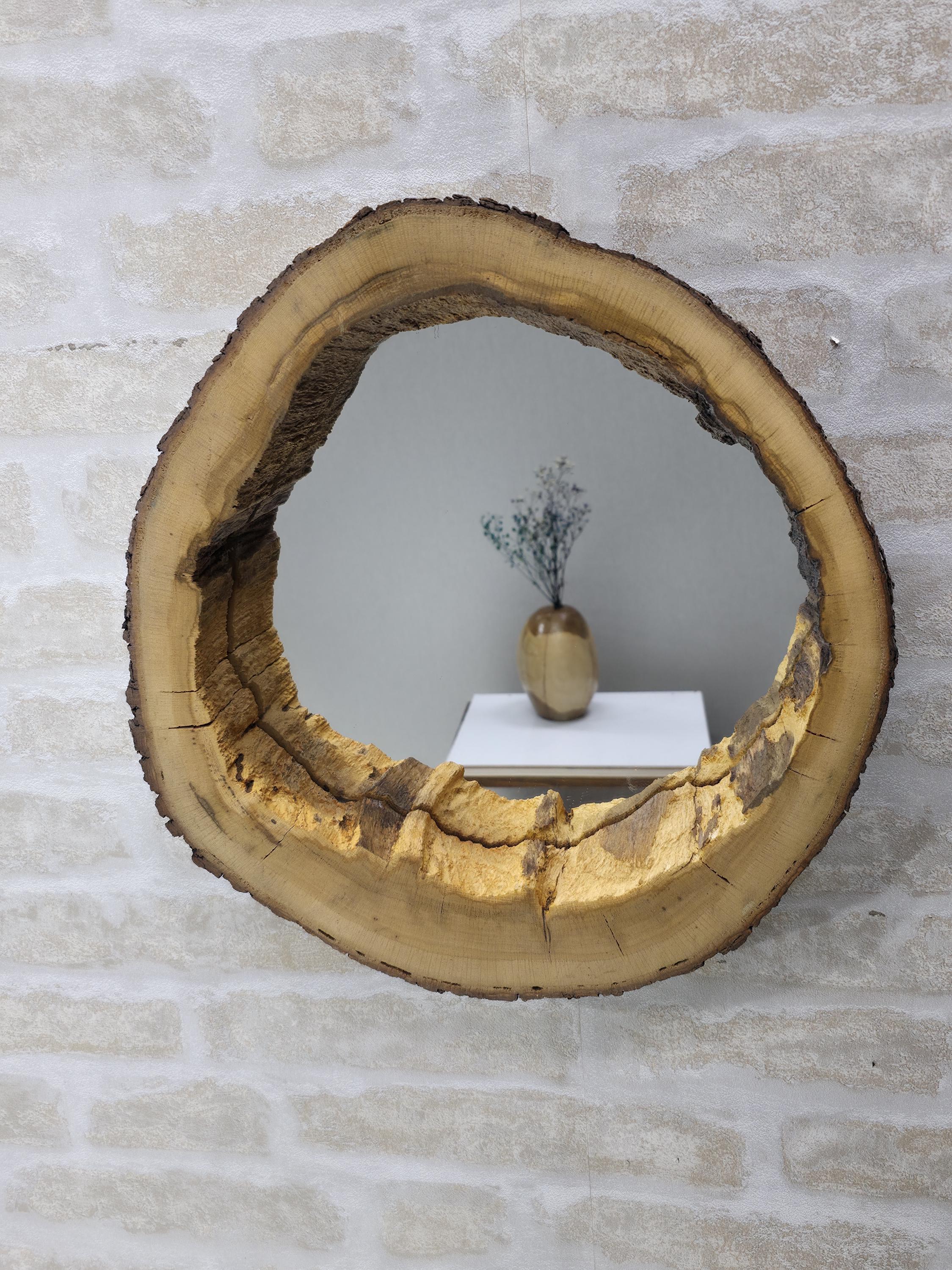 Handmade Oak Log Slice Mirror: Rustic Live Edge Wall Decor - Etsy