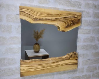Miroir Mural Carré à Cadre Bois Naturel Et Finition Bronze - 12 Pouces - Neuf