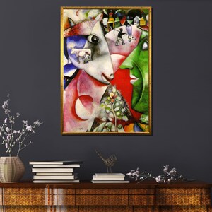 Marc Chagall I and My Village Art Print – Surrealism  Cubism Wall Decor, Imaginative Home Decor Poster,  MuseumGift , Animal  Village Life