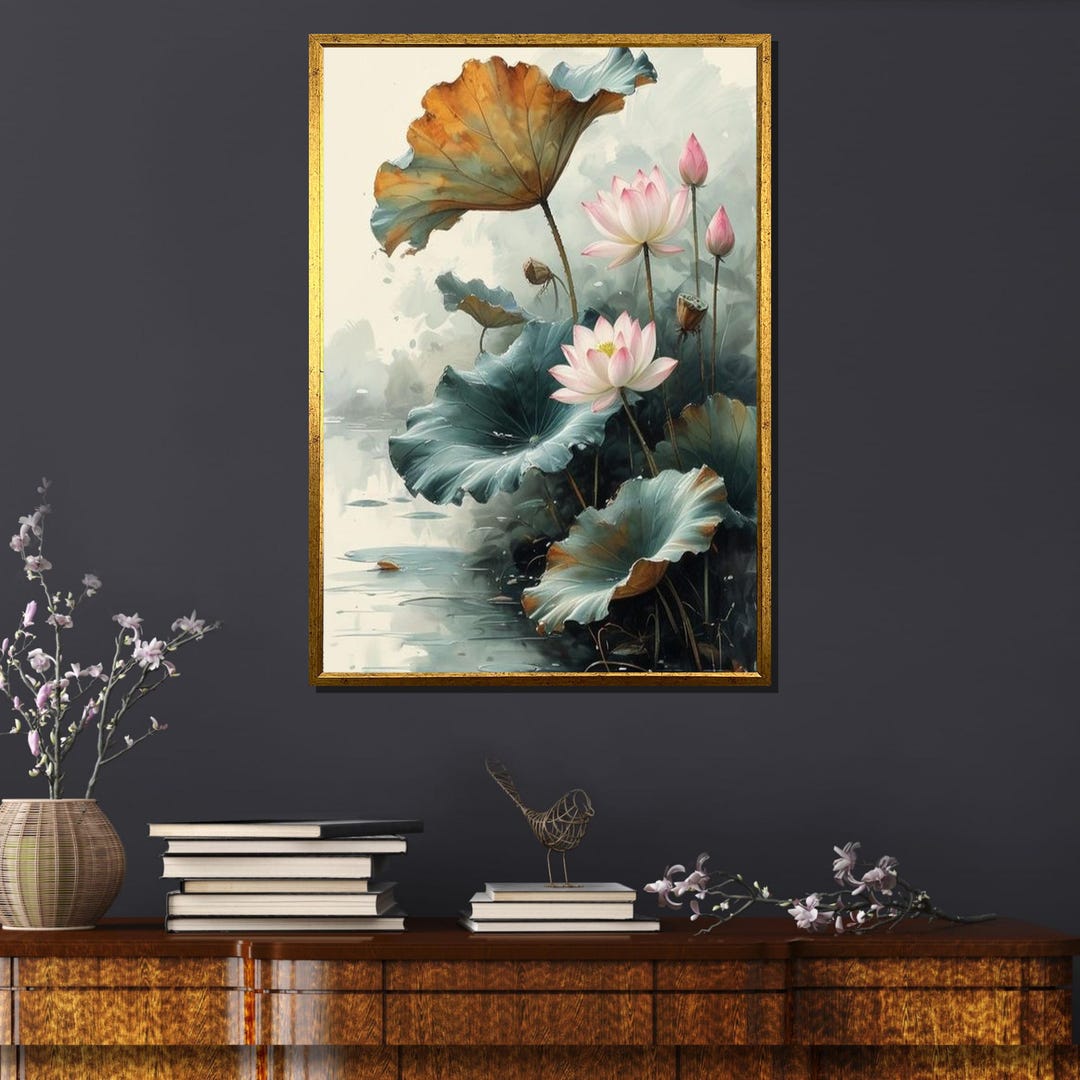 Lotus Flower Canvas Art Print: Pink and White Floral Wall Decor - Etsy