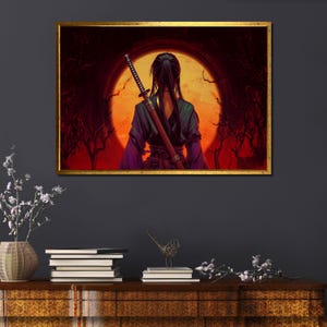 Samurai Sunset Art Print: Japanese Warrior Painting