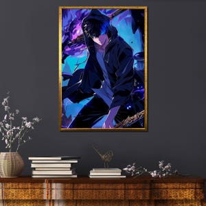 Anime Young Man Canvas Art: Blue Sword Print