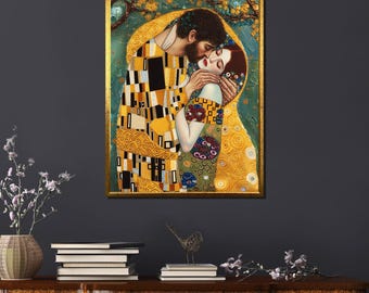 グスタフ・クリムトの「接吻」アートプリント：金と黄色の複製 - Etsy 日本