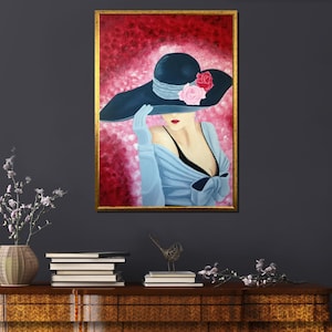 Glamorous Woman with Roses Hat Print: Bold Fashion Wall Art