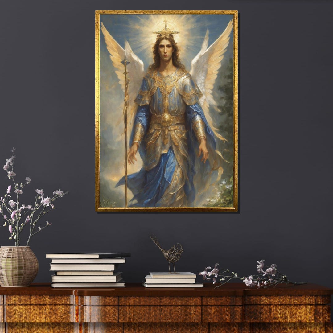 Archangel Saint Michael Wall Art - Celestial Angel Warrior Oil Painting ...