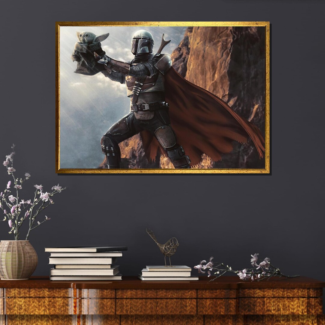 Mandalorian and Grogu Canvas Print | Star Wars Sci-fi Art - Etsy
