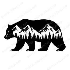 Mountain Bear SVG PNG | Wilderness Forest Animal Silhouette | Adventure Nature Sublimation Design | Camping Clipart for Cricut & Silhouette