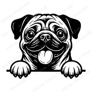 Cute Pug Dog SVG PNG | Smiling Pug Clipart | Funny Pet Sublimation Design | Dog Face Cut File for Cricut & Silhouette