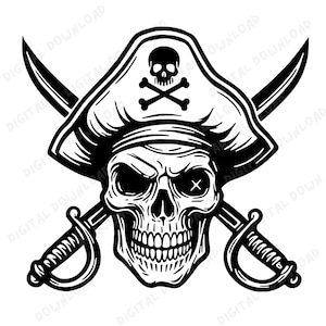 Pirate Skull SVG PNG | Skull and Crossed Swords Clipart | Pirate Hat Skeleton Sublimation Design | Halloween Cricut Cut File