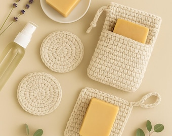 Crochet Mini Spa Set Pattern: Cotton Face Scrubbies & Soap Saver (PDF)