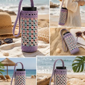 Häkelanleitung für einen gestreiften Wasserflaschenhalter im Oma-Stil: Anfängerfreundlich und kuschelig (PDF-Anleitung)