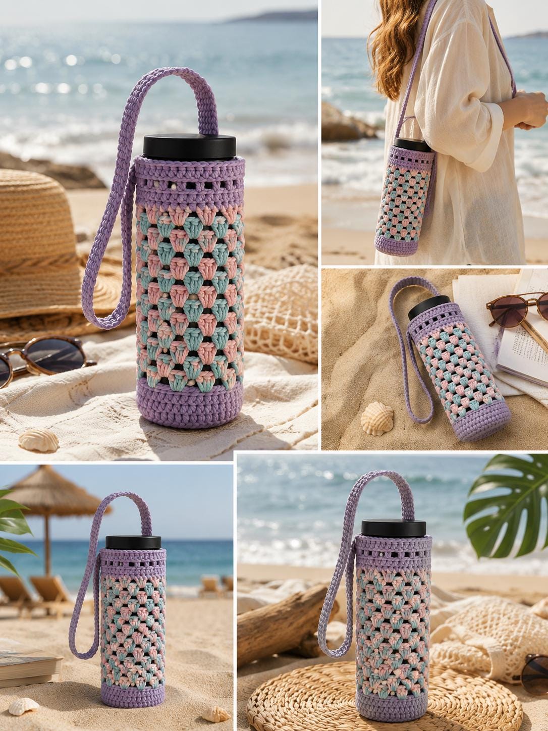 40 Crochet Water Bottle Holder Patterns for On the Go 15 Granny Stripe Crochet Water Bottle Holder