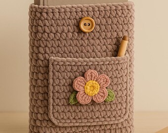 Crochet Book Sleeve Pattern: Velvet Yarn with Pocket & Flower (PDF Pattern)