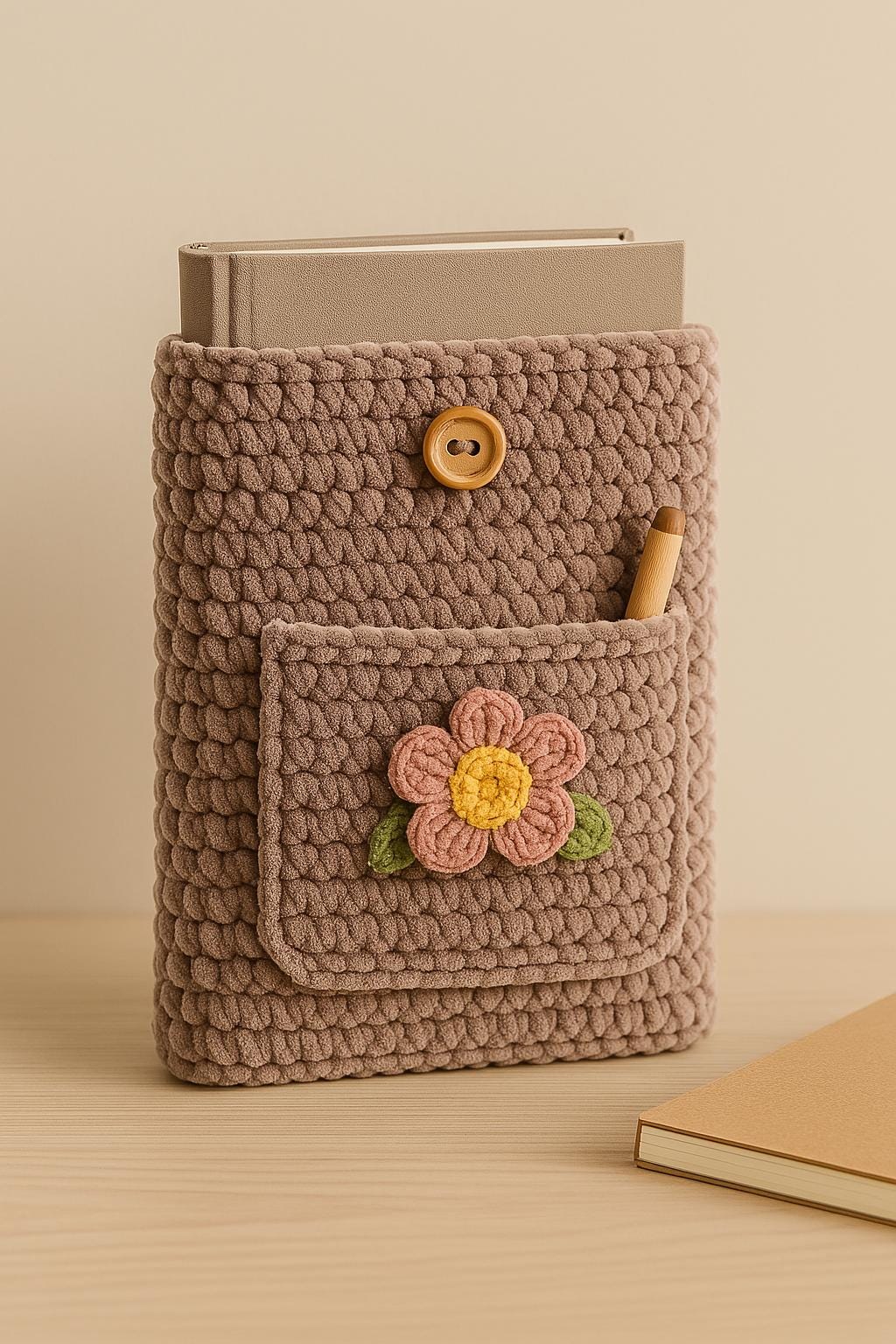 40 Book Sleeve Crochet Patterns for Stylish, Protective Handmade Reading Accessories 4 Crochet Book Sleeve Pattern: Velvet Yarn with Pocket