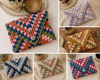 Granny Square Book Sleeve Crochet Pattern, Envelope Book Cover PDF, Scrap Yarn Crochet Pattern, Bookish Crochet Gift