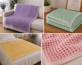 Häkelanleitung für eine Waffelmuster-Decke, strukturierte Häkeldecke (PDF), Kuscheldecken-Anleitung, Sofa-Überwurf-Häkelanleitung, einfache Waffelmuster-Decke