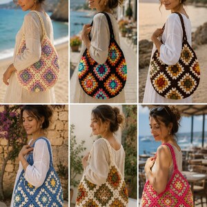 Granny Square Crochet Bag Pattern: Boho Tote with Braided Strap (PDF Download