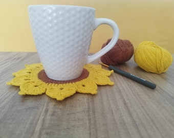 Crochet Sunflower Coaster Pattern: Easy Layered Petals (PDF Download A4 Format)