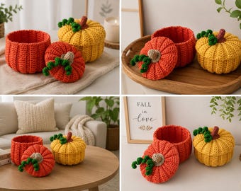 Crochet Pumpkin Basket Pattern PDF, Pumpkin Basket with Lid, Fall Crochet Pattern, Halloween Decor, Thanksgiving Crochet Basket