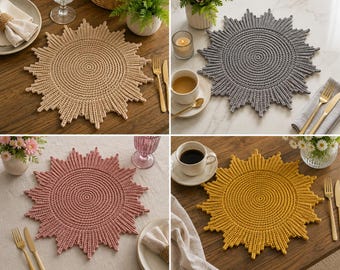 Crochet Sunburst Placemat Pattern PDF, Sun Placemat Crochet Pattern, Boho Table Mat, Modern Crochet Placemat, Summer Home Decor, Instant pdf