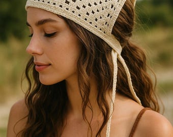 Padrão de bandana triangular de crochê: faixa de cabelo estilo vovó fácil (download em PDF)
