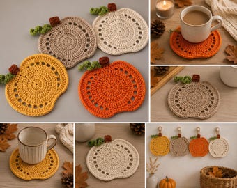 Crochet Pumpkin Coaster Pattern PDF, Fall Crochet Pattern, Pumpkin Mug Rug, Thanksgiving Table Decor, Halloween Coaster, Autumn Crochet
